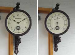 画像：表が時計で裏が温度計のガーデンクロック
